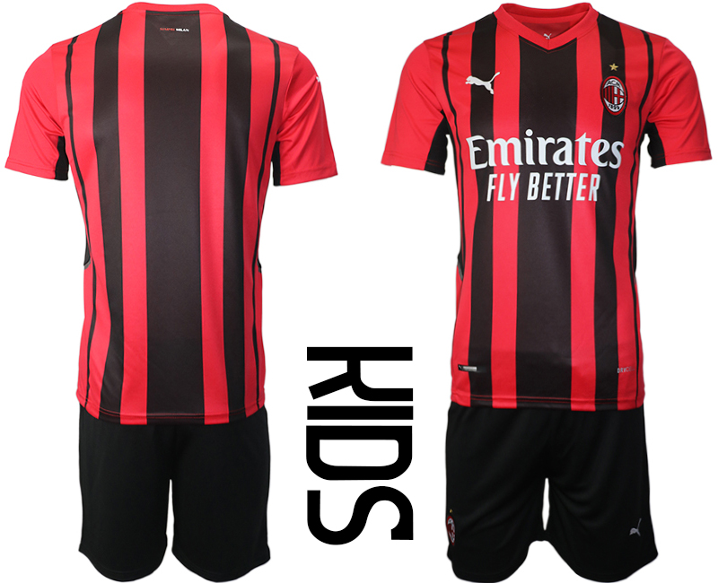 Youth 2021-2022 Club AC milan home red blank Soccer Jersey->customized soccer jersey->Custom Jersey